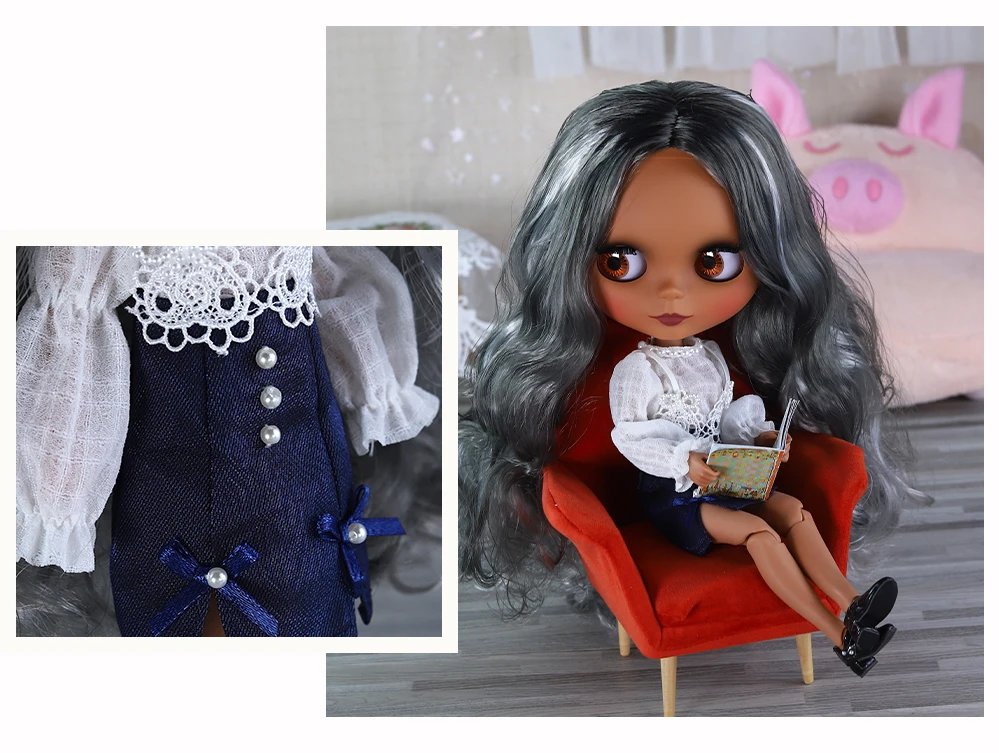 Aria – Premium Custom Neo Blythe Doll with Silver Hair, Dark Skin & Matte Cute Face 3