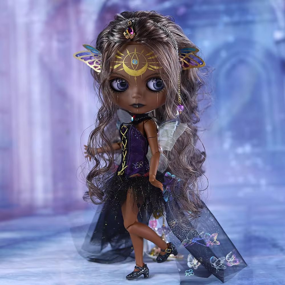 Dendera – Premium Custom Neo Blythe Doll with Multi-Color Hair, Black Skin & Matte Cute Face Black skin Cute face Matte face Multi-color hair