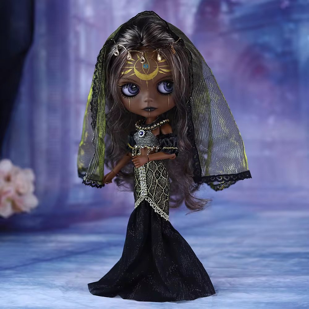 Dendera – Premium Custom Neo Blythe Doll with Multi-Color Hair, Black Skin & Matte Cute Face Black skin Cute face Matte face Multi-color hair