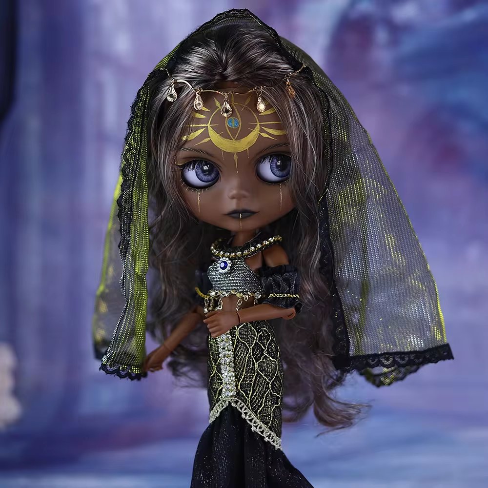 Dendera – Premium Custom Neo Blythe Doll with Multi-Color Hair, Black Skin & Matte Cute Face Black skin Cute face Matte face Multi-color hair