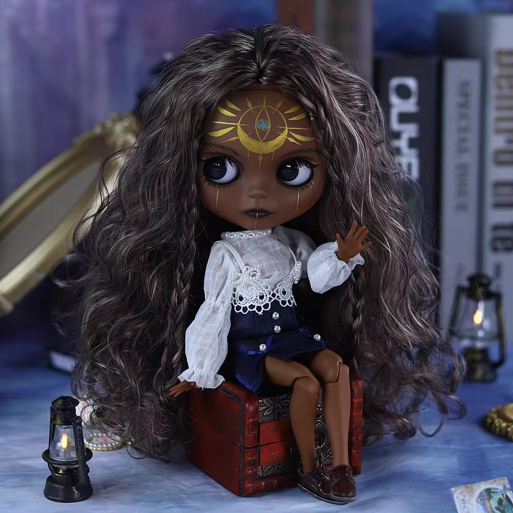 Dendera – Premium Custom Neo Blythe Doll with Multi-Color Hair, Black Skin & Matte Cute Face Black skin Cute face Matte face Multi-color hair