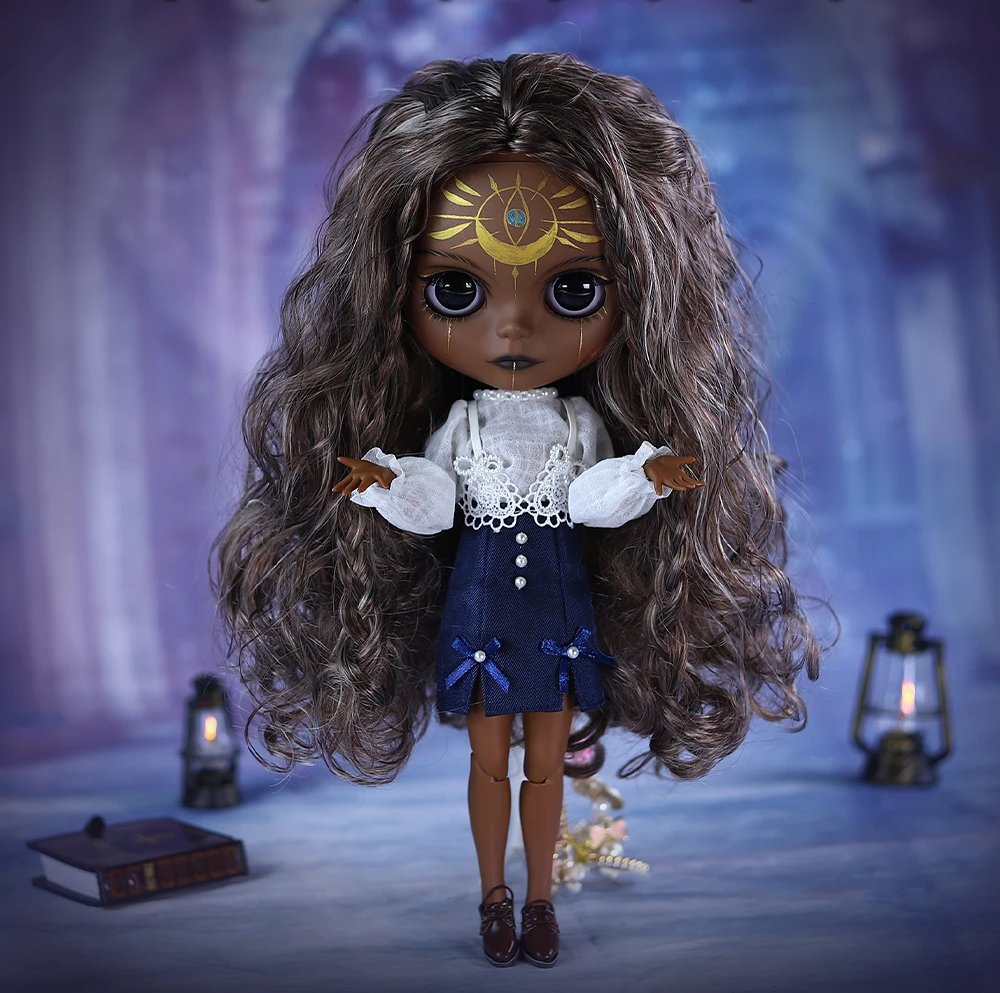 Dendera – Premium Custom Neo Blythe Doll with Multi-Color Hair, Black Skin & Matte Cute Face 1