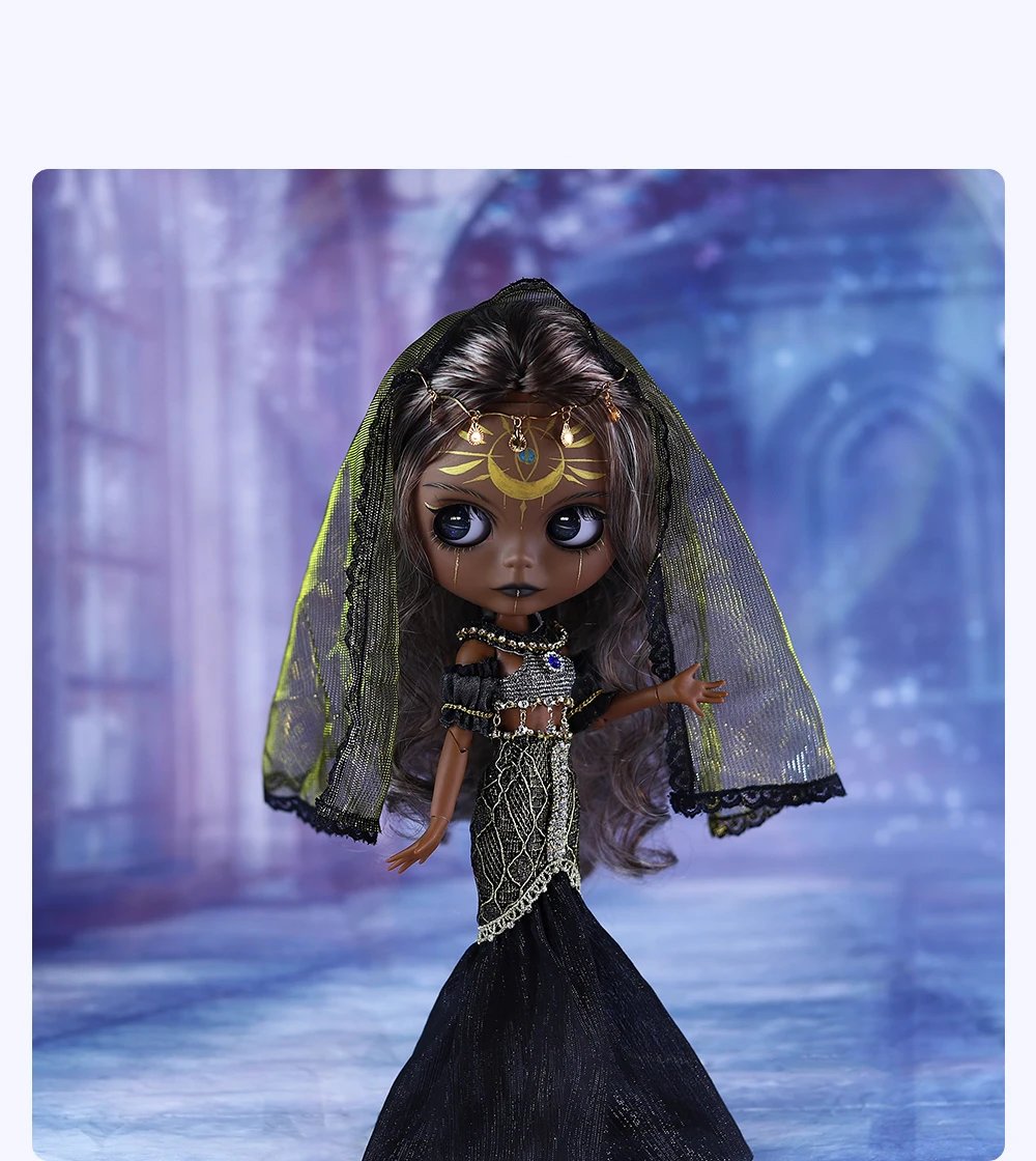 Dendera – Premium Custom Neo Blythe Doll with Multi-Color Hair, Black Skin & Matte Cute Face 9