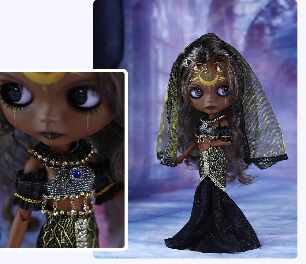 Dendera – Premium Custom Neo Blythe Doll with Multi-Color Hair, Black Skin & Matte Cute Face 11