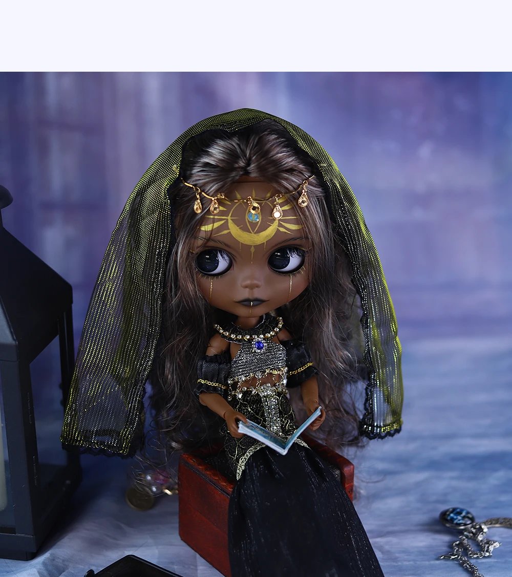 Dendera – Premium Custom Neo Blythe Doll with Multi-Color Hair, Black Skin & Matte Cute Face 12