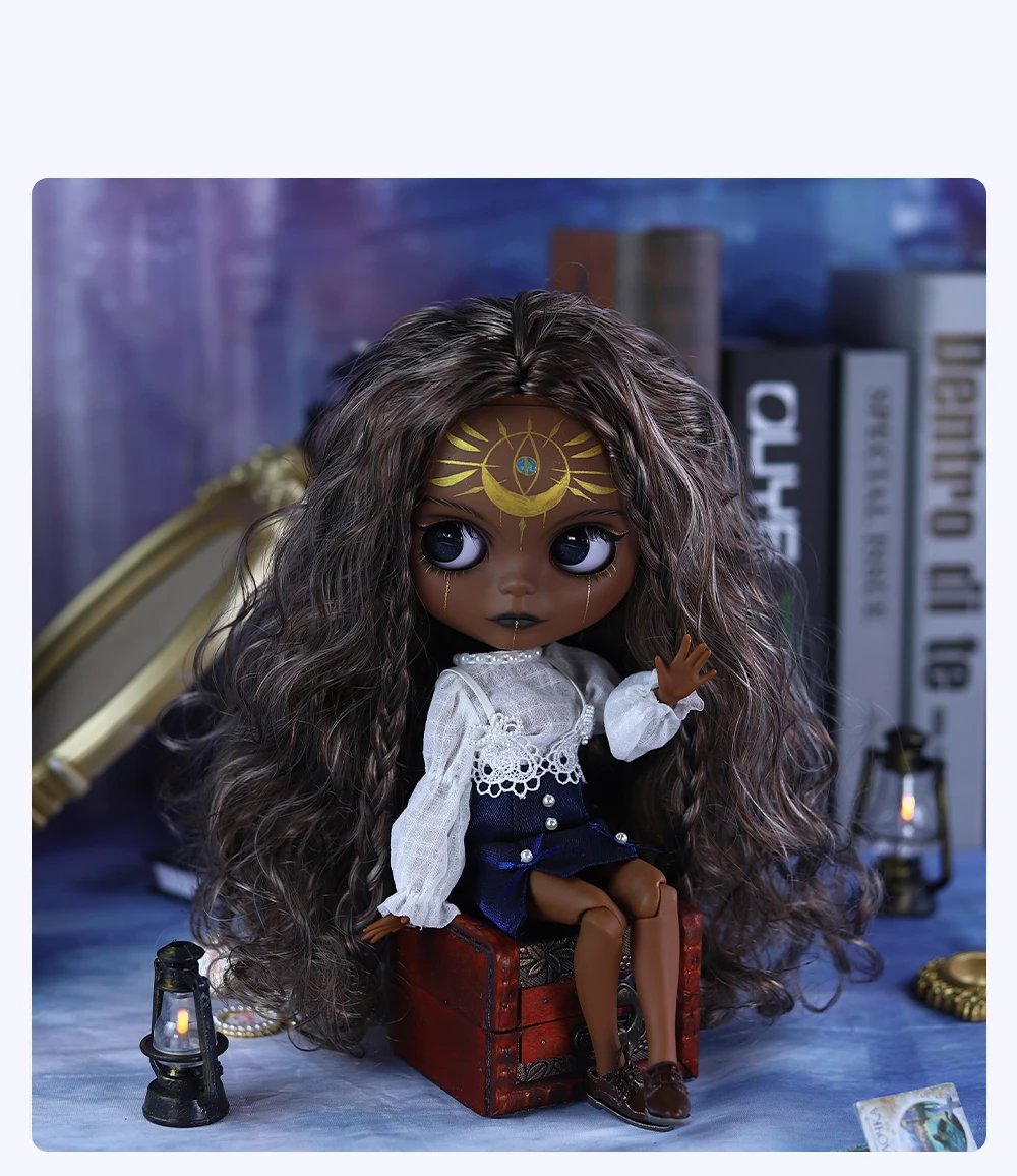 Dendera – Premium Custom Neo Blythe Doll with Multi-Color Hair, Black Skin & Matte Cute Face 13