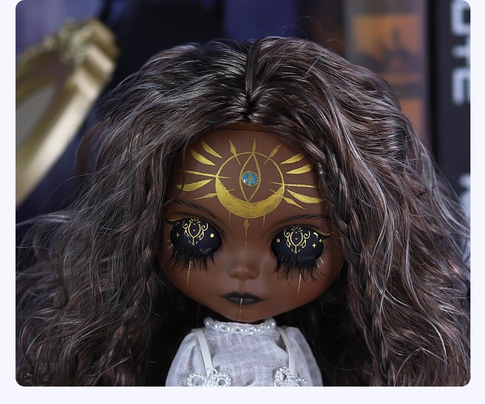 Dendera – Premium Custom Neo Blythe Doll with Multi-Color Hair, Black Skin & Matte Cute Face 14