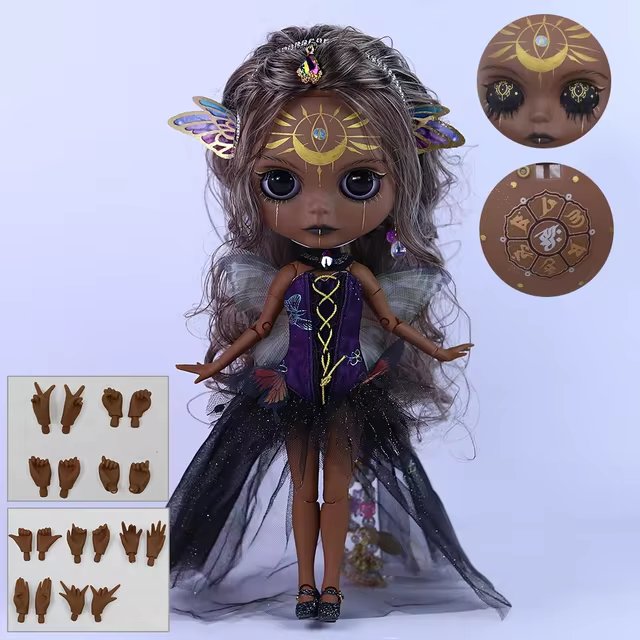 Dendera – Premium Custom Neo Blythe Doll with Multi-Color Hair, Black Skin & Matte Cute Face Black skin Cute face Matte face Multi-color hair