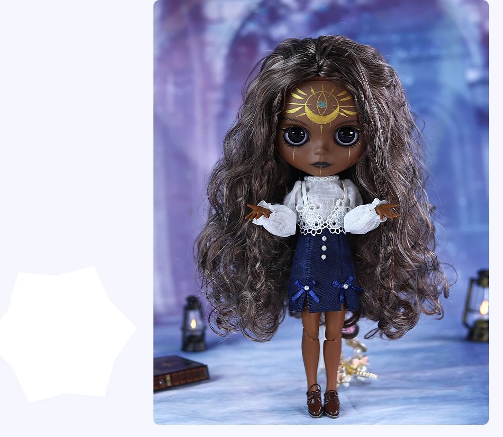 Dendera – Premium Custom Neo Blythe Doll with Multi-Color Hair, Black Skin & Matte Cute Face 15