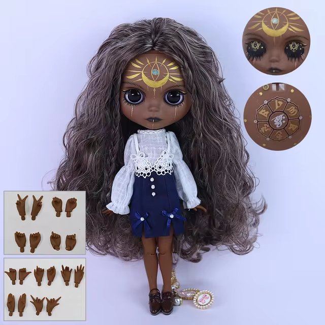 Dendera – Premium Custom Neo Blythe Doll with Multi-Color Hair, Black Skin & Matte Cute Face Black skin Cute face Matte face Multi-color hair