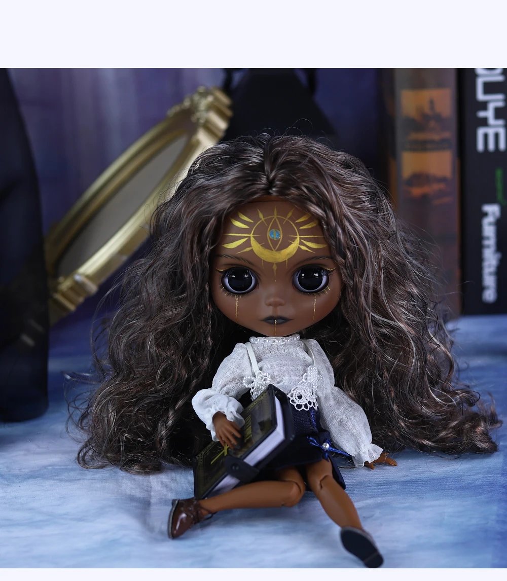 Dendera – Premium Custom Neo Blythe Doll with Multi-Color Hair, Black Skin & Matte Cute Face 16