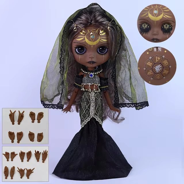 Dendera – Premium Custom Neo Blythe Doll with Multi-Color Hair, Black Skin & Matte Cute Face Black skin Cute face Matte face Multi-color hair
