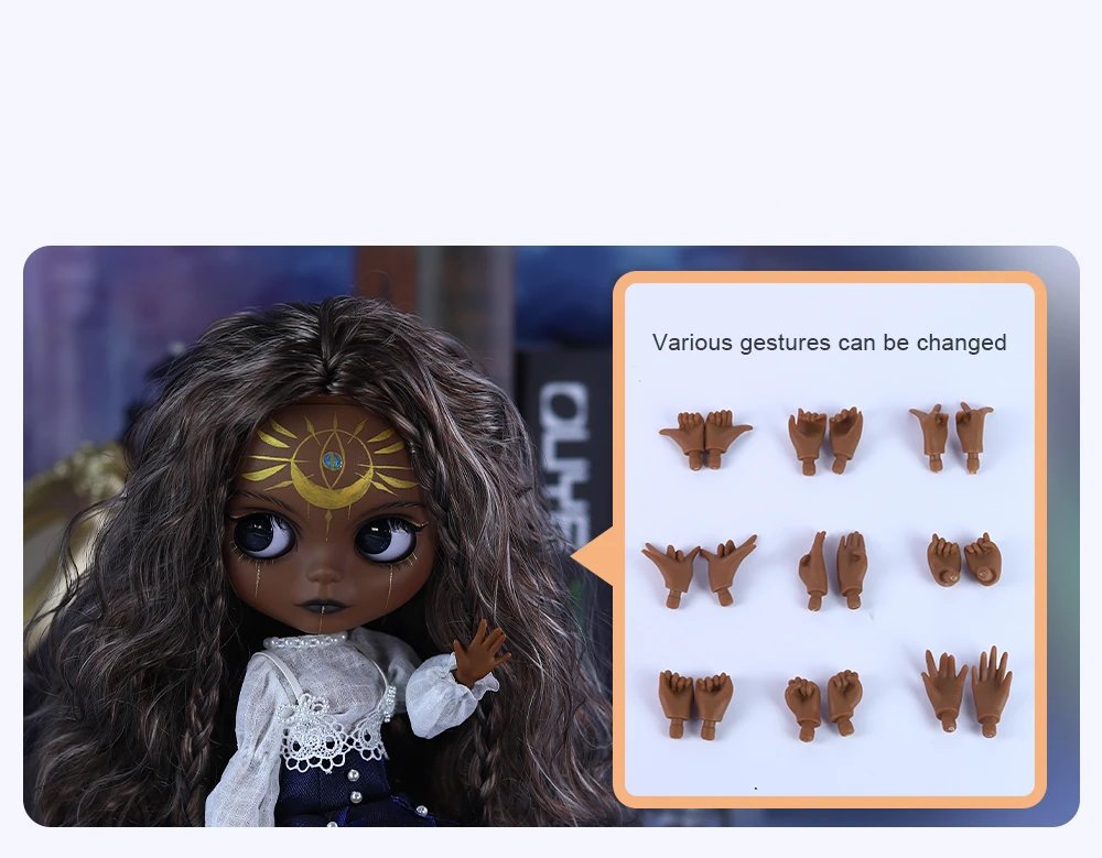 Dendera – Premium Custom Neo Blythe Doll with Multi-Color Hair, Black Skin & Matte Cute Face 5