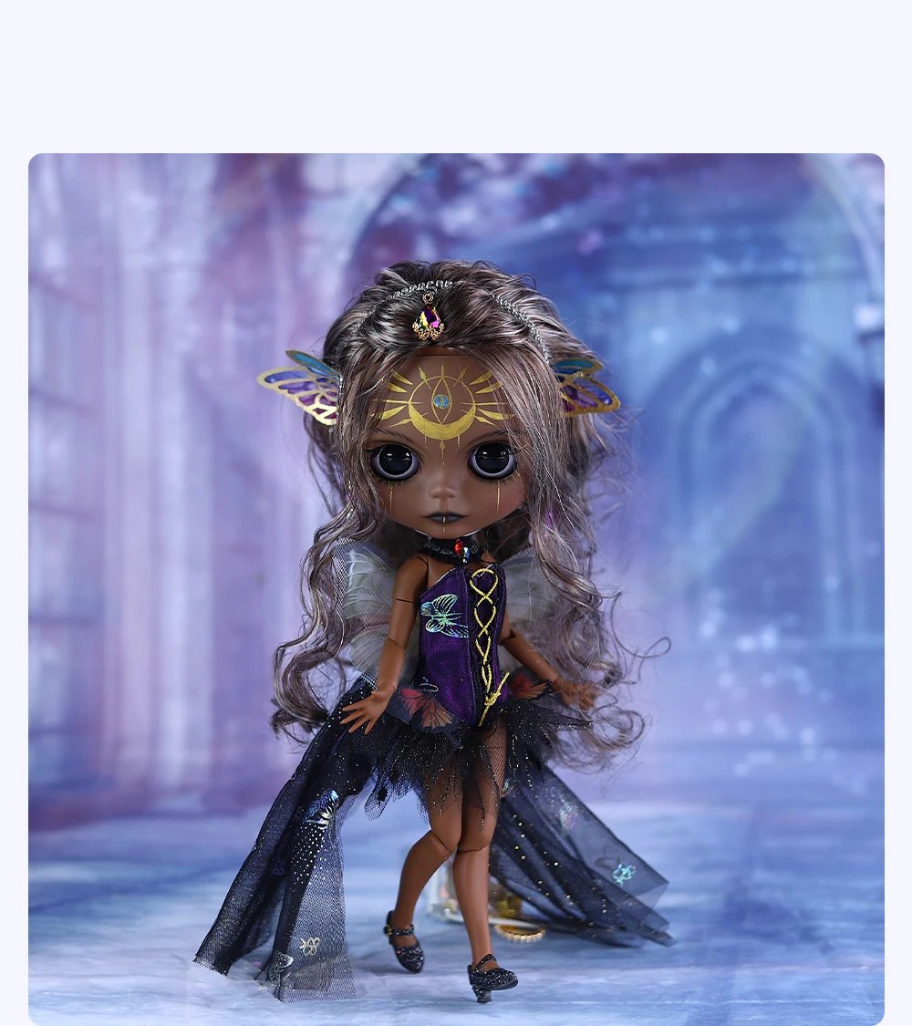 Dendera – Premium Custom Neo Blythe Doll with Multi-Color Hair, Black Skin & Matte Cute Face 6