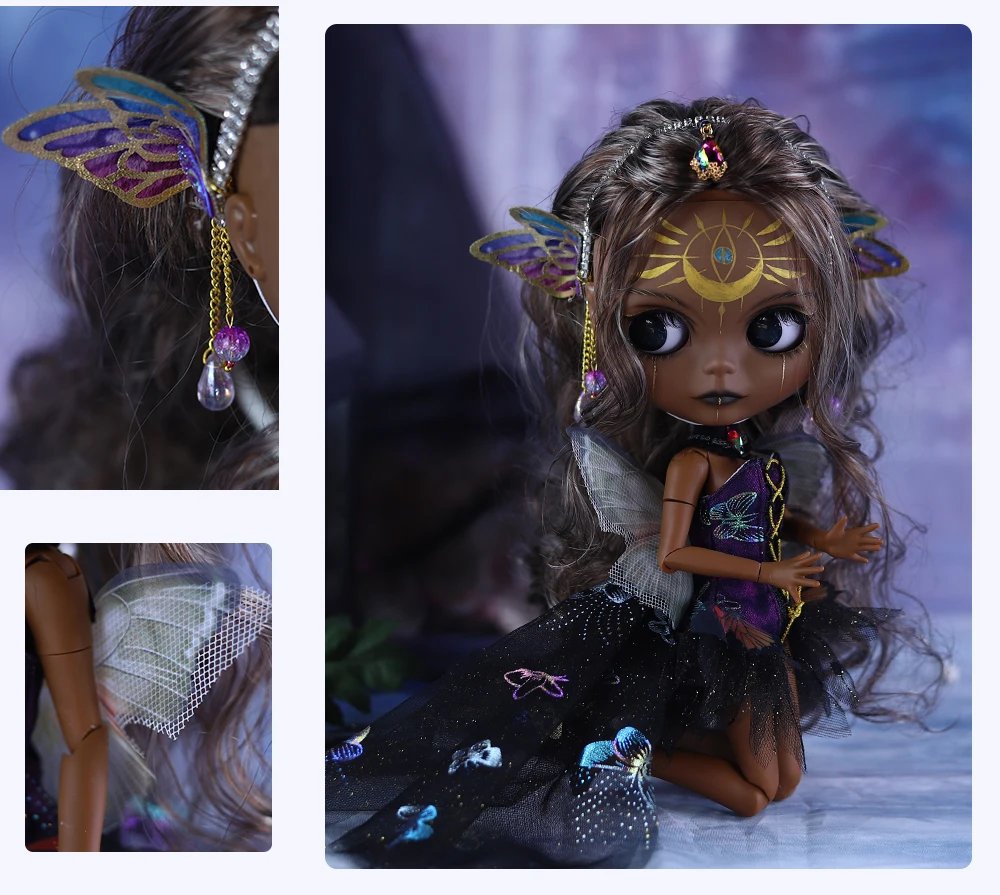 Dendera – Premium Custom Neo Blythe Doll with Multi-Color Hair, Black Skin & Matte Cute Face 8