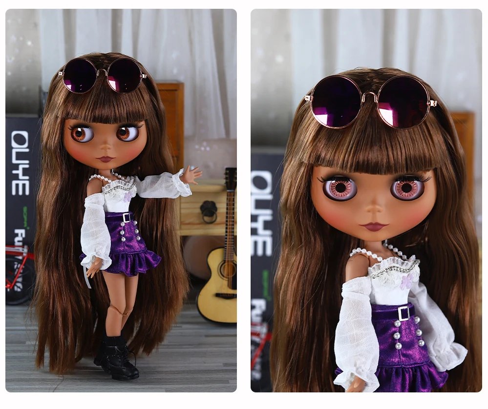 Isabella – Premium Custom Neo Blythe Doll with Brown Hair, Dark Skin & Matte Cute Face1 Isabetta – Premium Custom Neo Blythe Doll with Brown Hair, Dark Skin & Matte Cute Face 2
