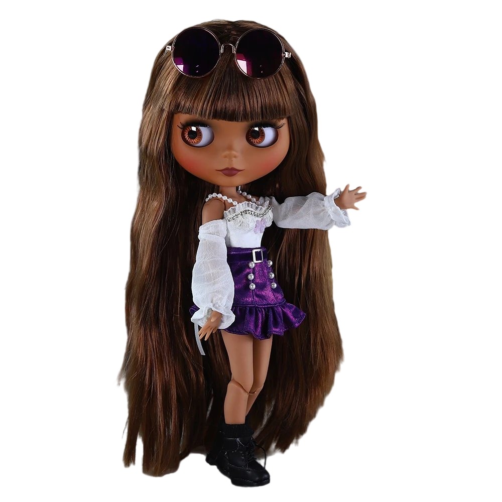 Isabetta – Premium Custom Neo Blythe Doll with Brown Hair, Dark Skin & Matte Cute Face Brown hair Cute face Dark skin Matte face Isabetta – Premium Custom Neo Blythe Doll with Brown Hair, Dark Skin & Matte Cute Face Brown hair Cute face Dark skin Matte face
