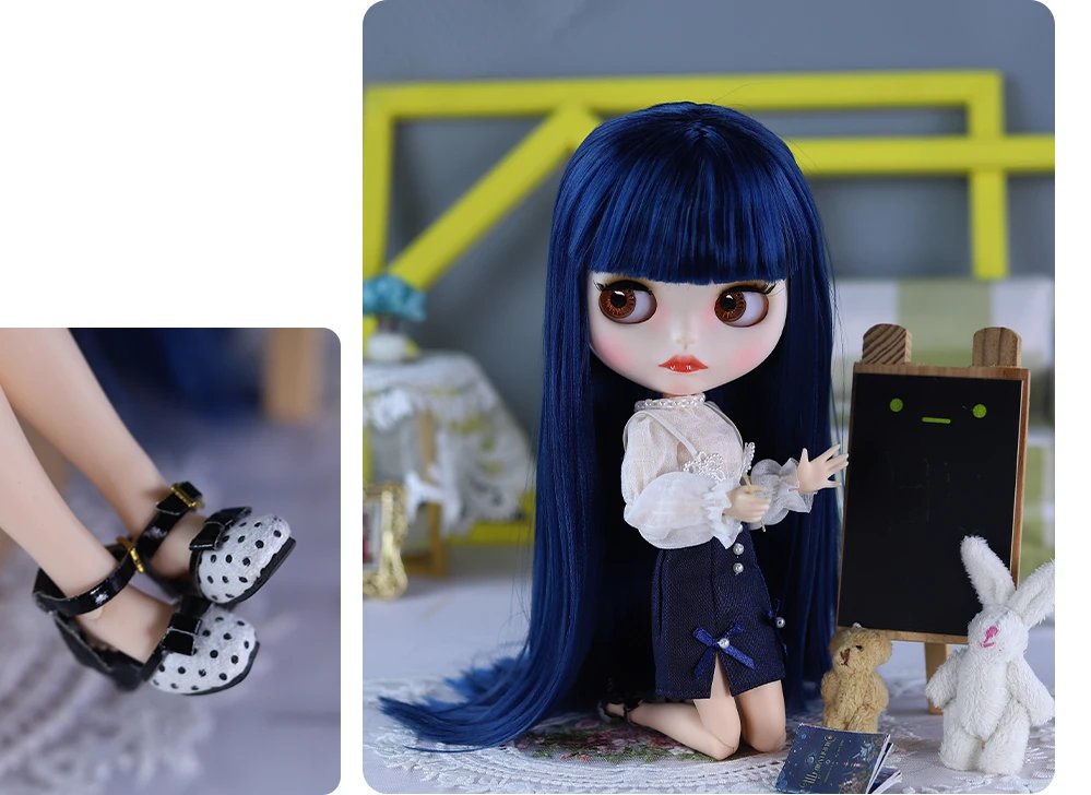 Rose – Premium Custom Neo Blythe Doll with Blue Hair, White Skin & Matte Cute Face19 Rosella – Premium Custom Neo Blythe Doll with Blue Hair, White Skin & Matte Cute Face 14