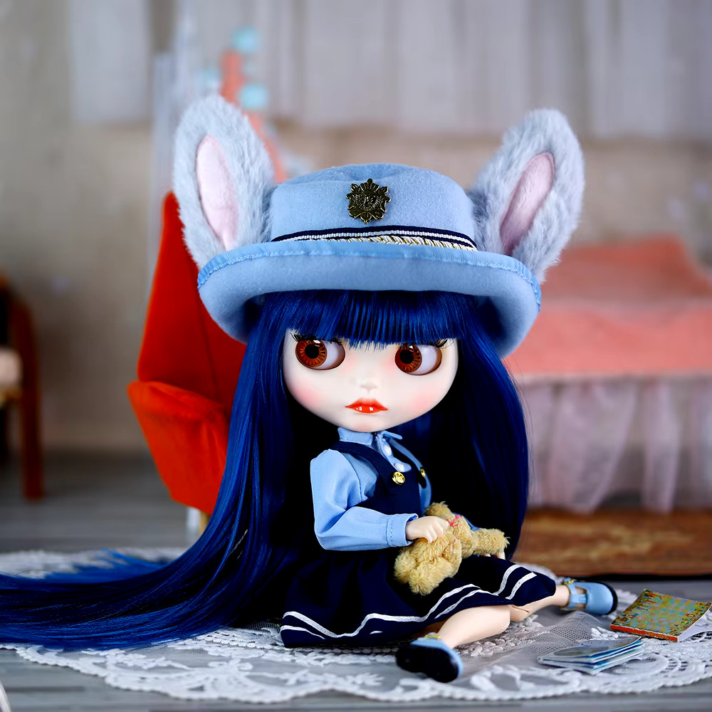 Neo Blythe Doll Fancy Short Overall Skirt Dress with Bunny Hat Blythe doll clothes