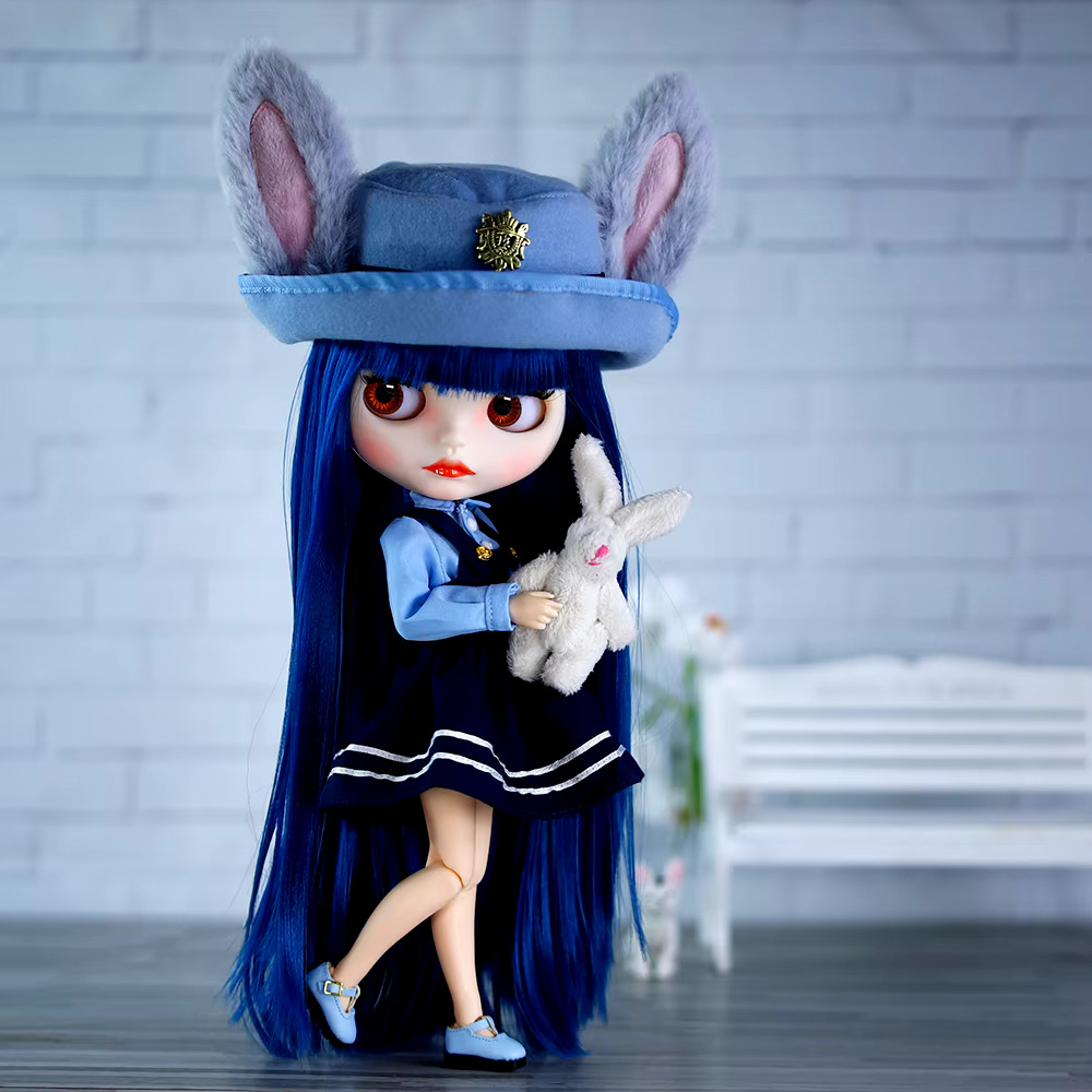Neo Blythe Doll Fancy Short Overall Skirt Dress with Bunny Hat Blythe doll clothes