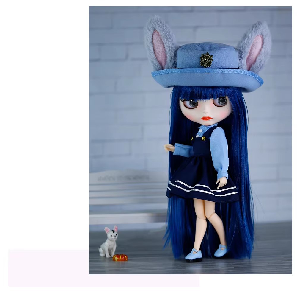 Neo Blythe Doll Fancy Short Overall Skirt Dress with Bunny Hat 4