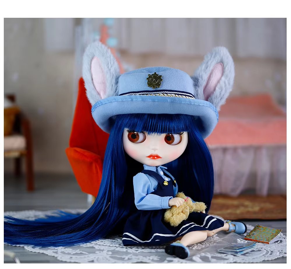 Neo Blythe Doll Fancy Short Overall Skirt Dress with Bunny Hat 6