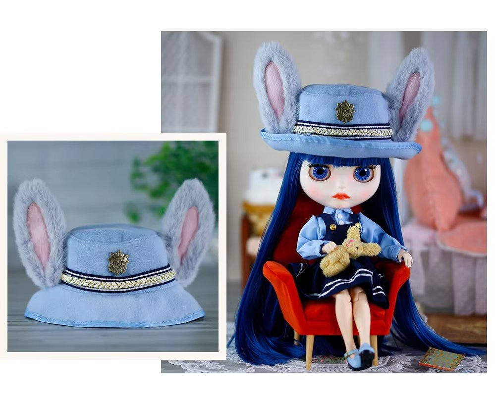 Neo Blythe Doll Fancy Short Overall Skirt Dress with Bunny Hat 7