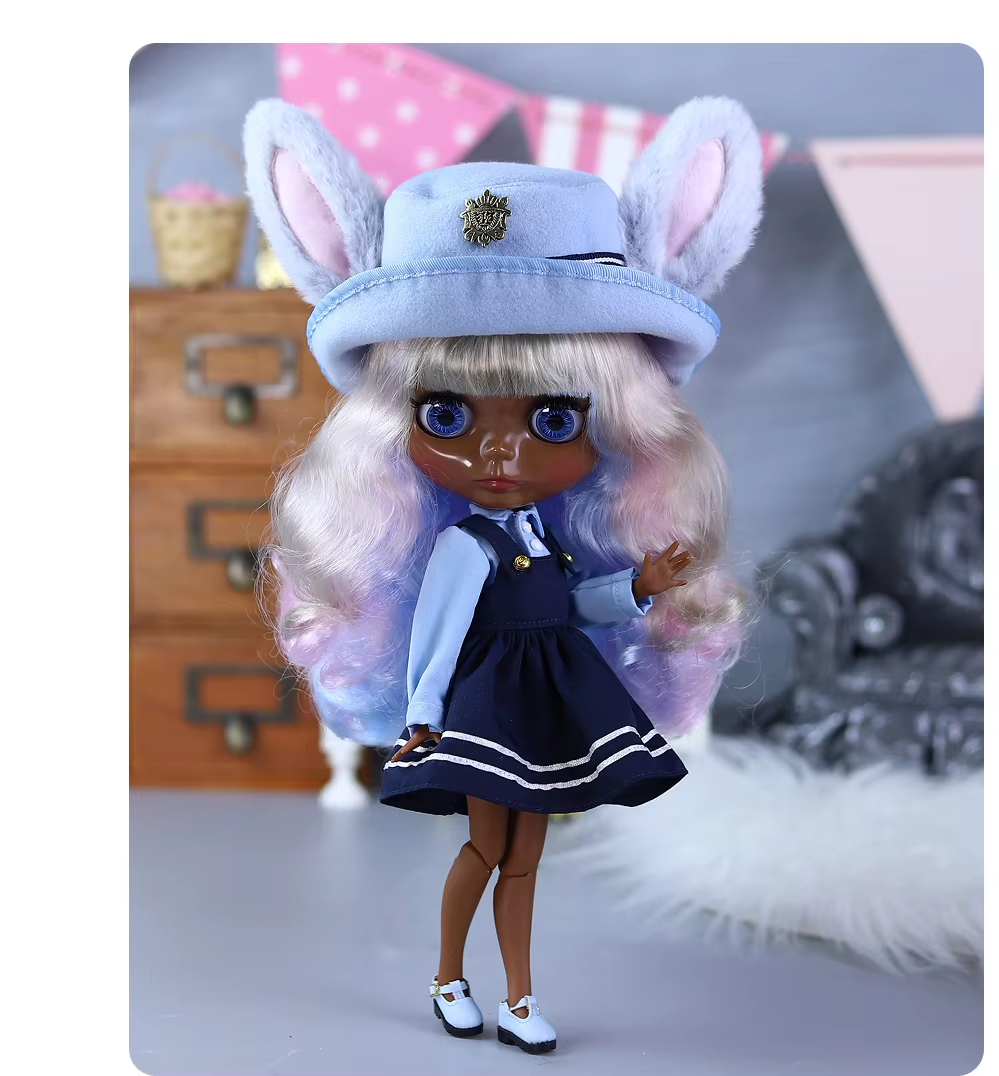 Flora – Premium Custom Neo Blythe Doll with Multi-Color Hair, Black Skin & Shiny Cute Face 2