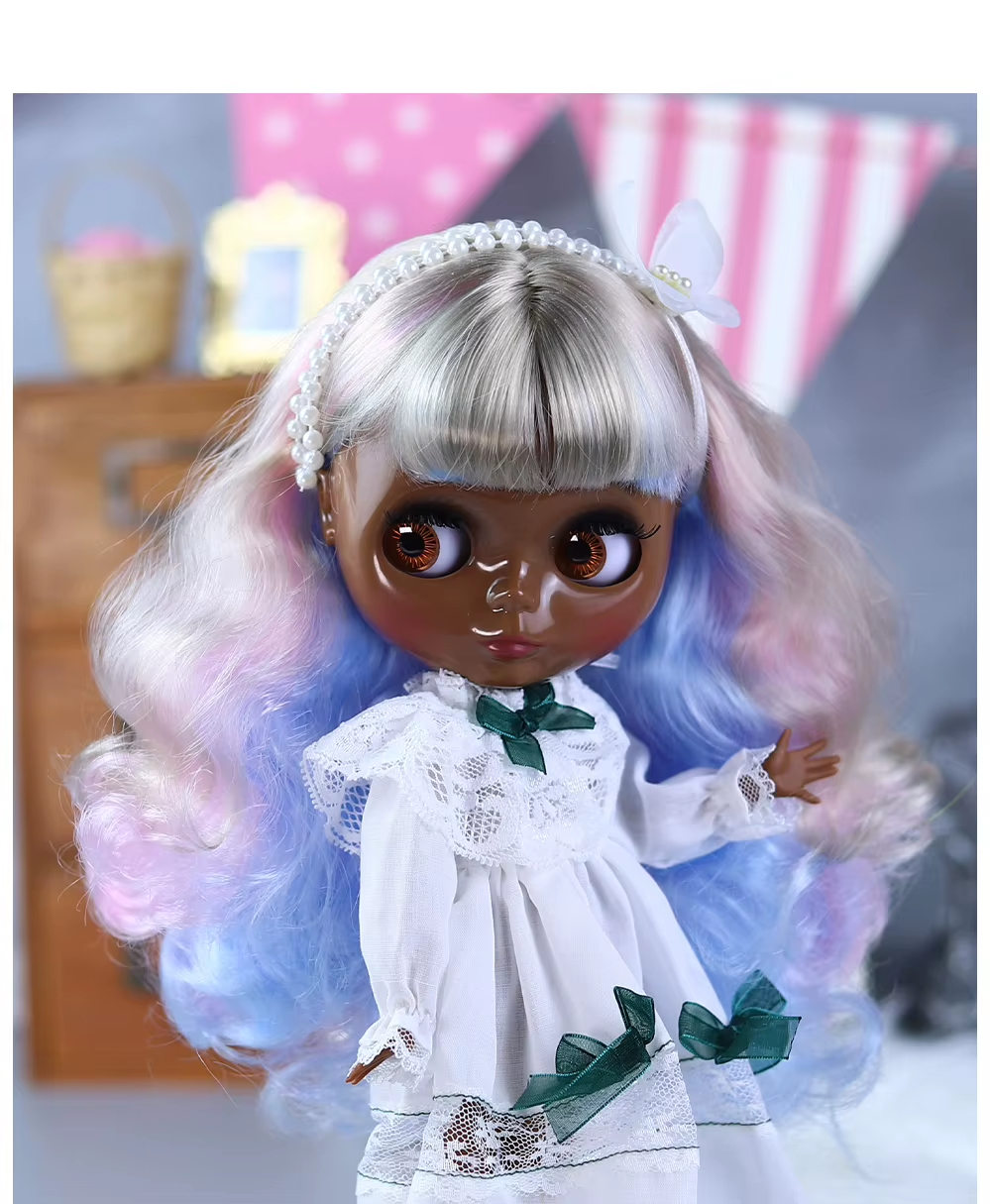 Flora – Premium Custom Neo Blythe Doll with Multi-Color Hair, Black Skin & Shiny Cute Face 3