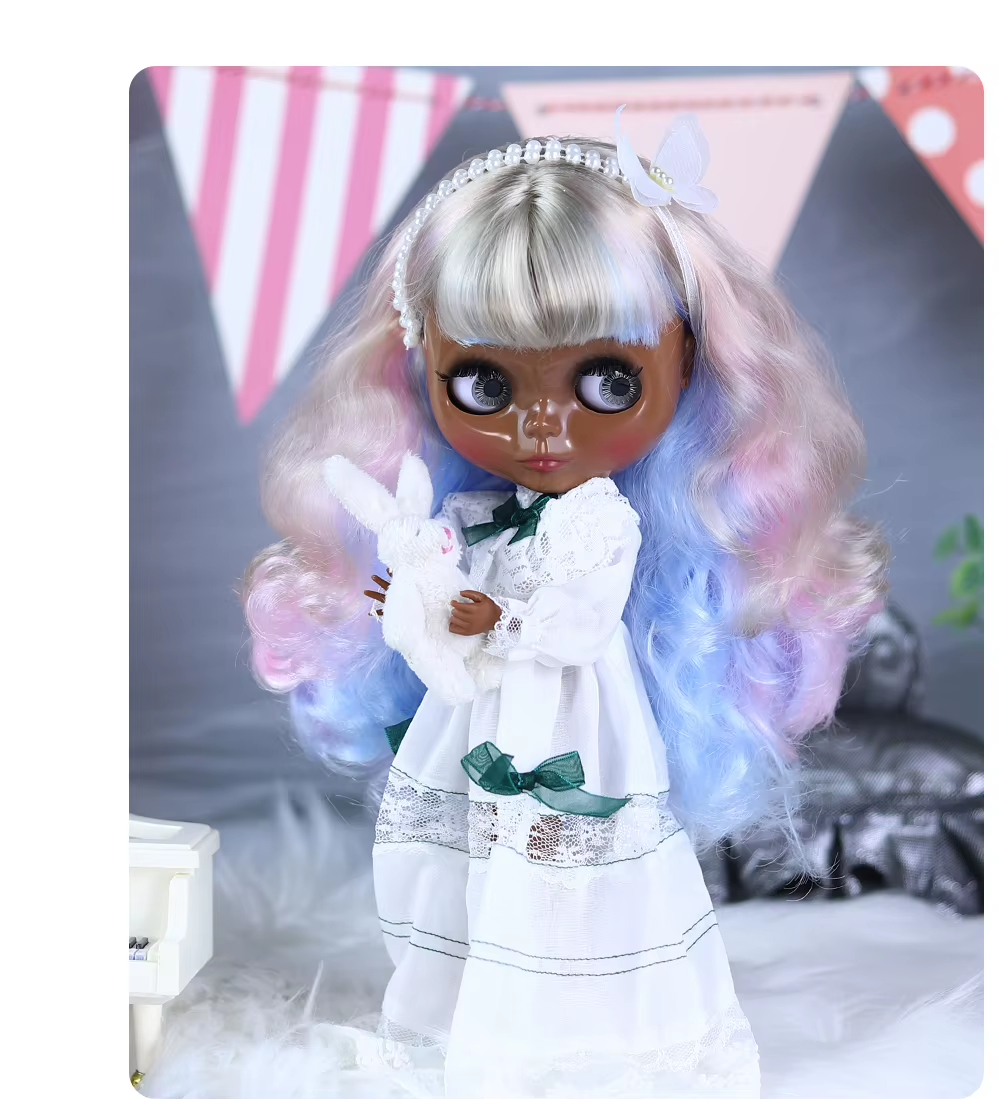 Flora – Premium Custom Neo Blythe Doll with Multi-Color Hair, Black Skin & Shiny Cute Face 4