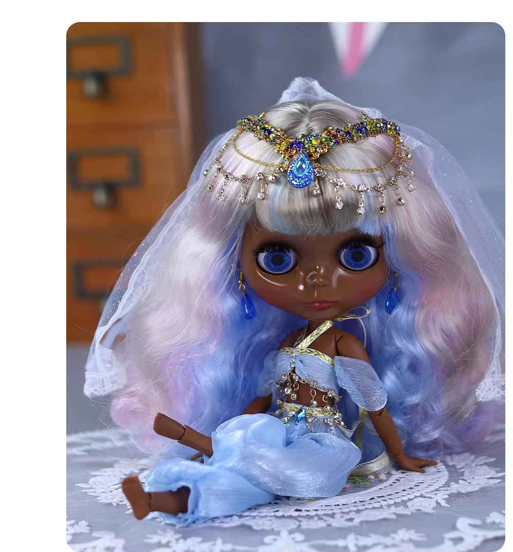 Flora – Premium Custom Neo Blythe Doll with Multi-Color Hair, Black Skin & Shiny Cute Face 6