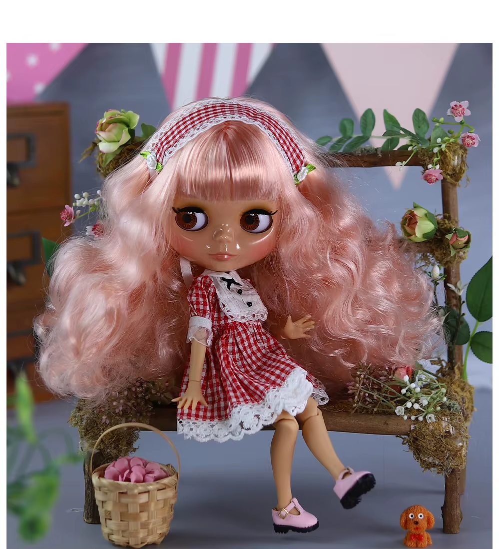 Martha – Premium Custom Neo Blythe Doll with Pink Hair, Tan Skin & Shiny Cute Face 1
