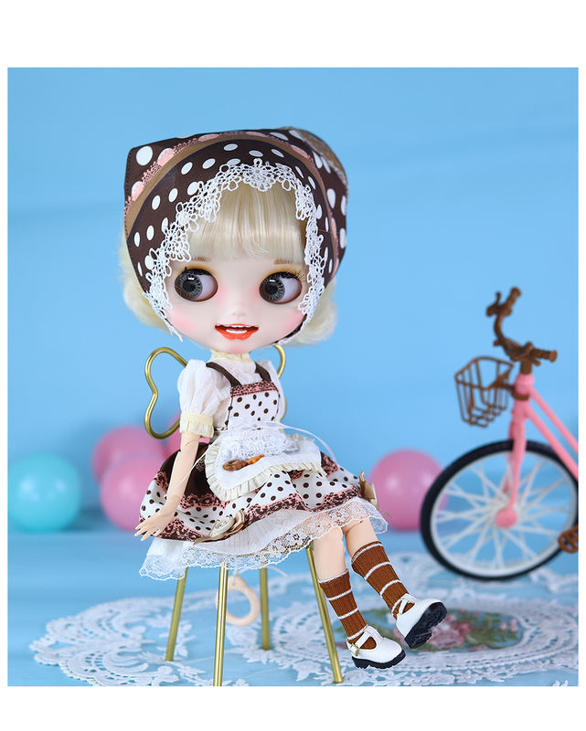 Neo Blythe Puppe Klassisches Dienstmädchenkleid mit Stirnband, Schürze und Socken 1