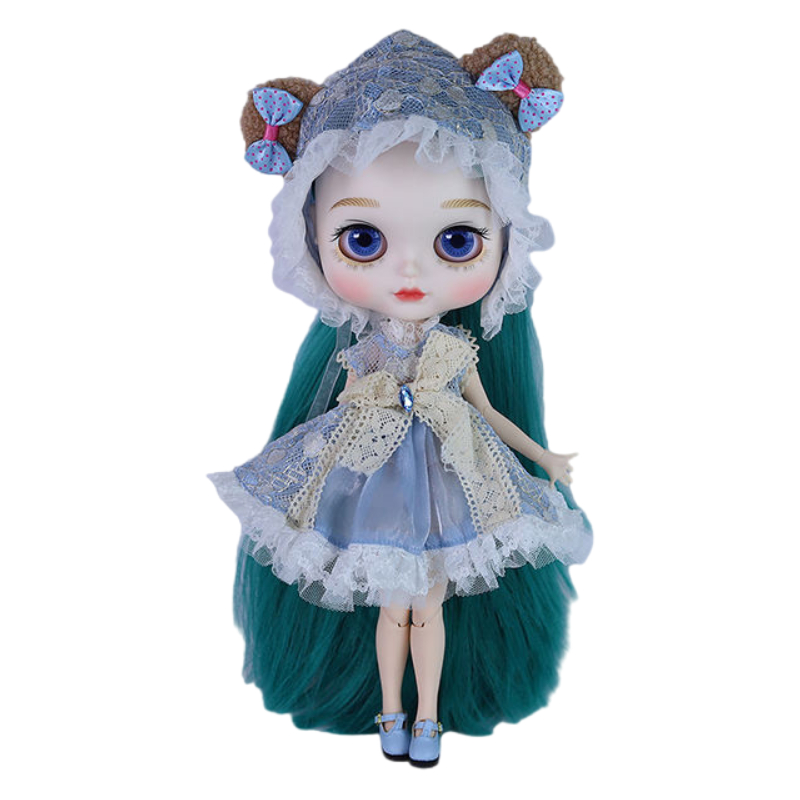 Emma – Premium Custom Neo Blythe Doll with Green Hair, White Skin & Matte Cute Face Cute face Green hair Matte face White skin