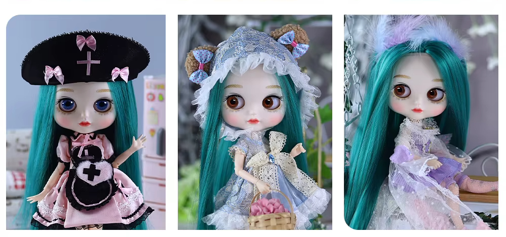Emma – Premium Custom Neo Blythe Doll with Green Hair, White Skin & Matte Cute Face 1
