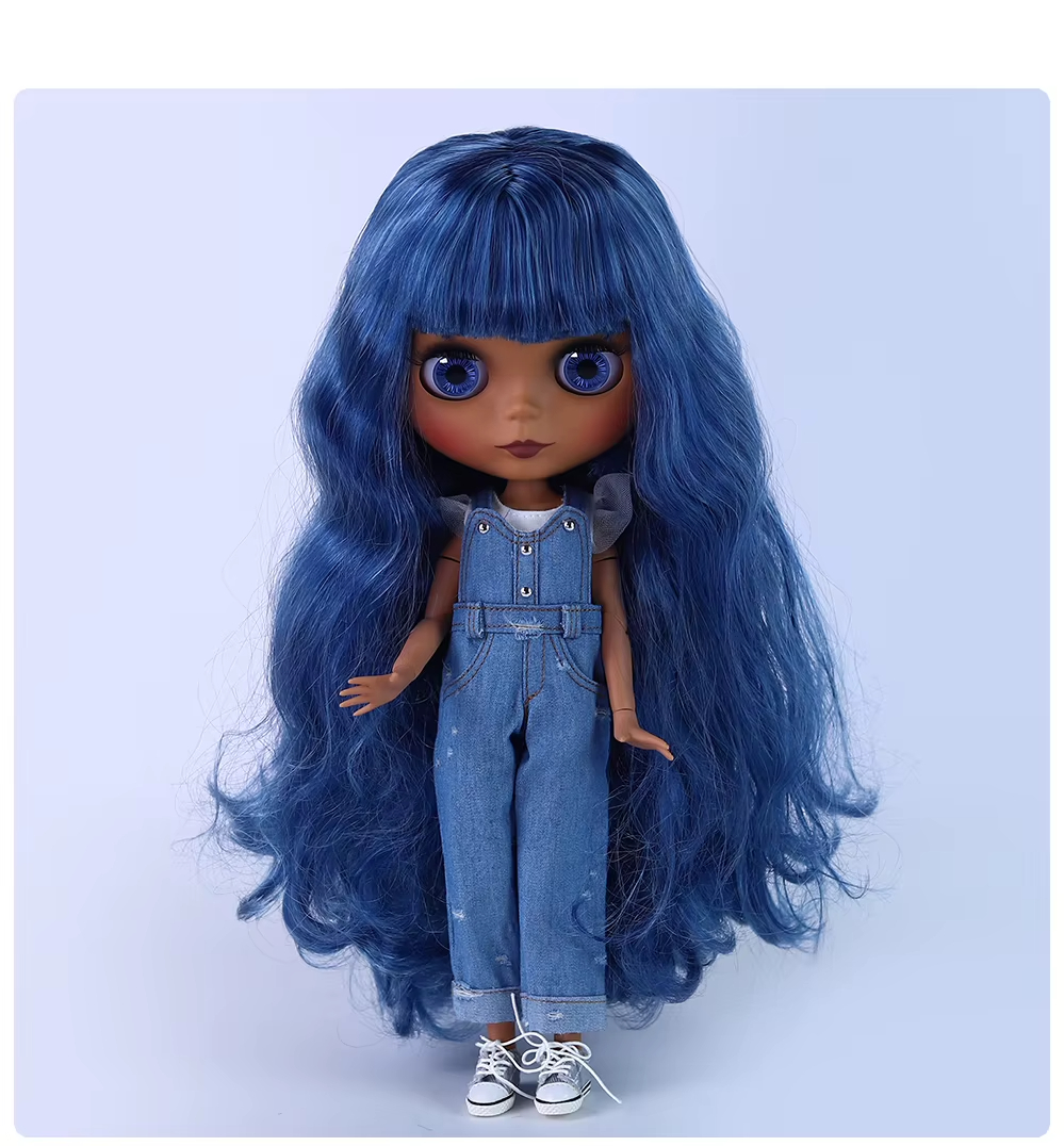 Greer – Premium Custom Neo Blythe Doll with Blue Hair, Dark Skin & Matte Cute Face Greer – Premium Custom Neo Blythe Doll with Blue Hair, Dark Skin & Matte Cute Face 1