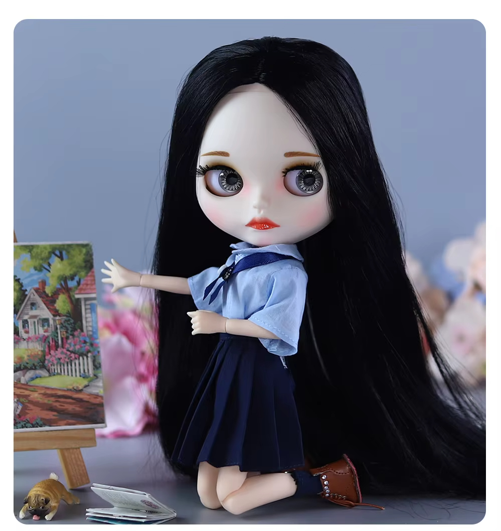 Lily – Premium Custom Neo Blythe Doll with Black Hair, White Skin & Matte Cute Face 7
