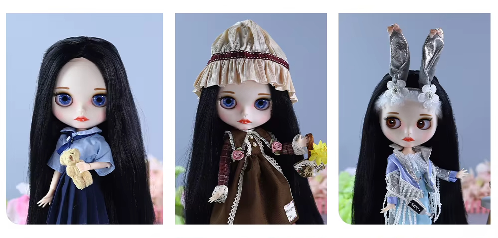 Lily – Premium Custom Neo Blythe Doll with Black Hair, White Skin & Matte Cute Face 3