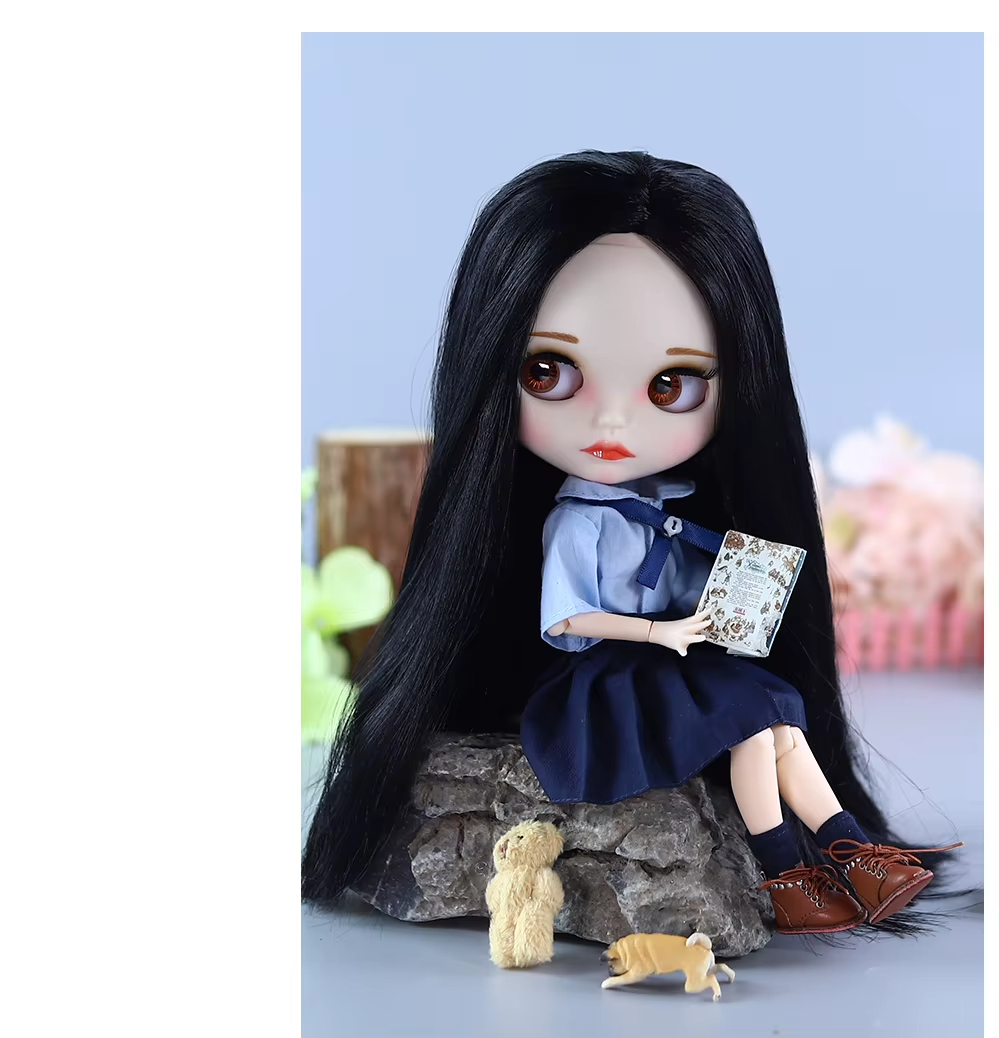 Lily – Premium Custom Neo Blythe Doll with Black Hair, White Skin & Matte Cute Face 6