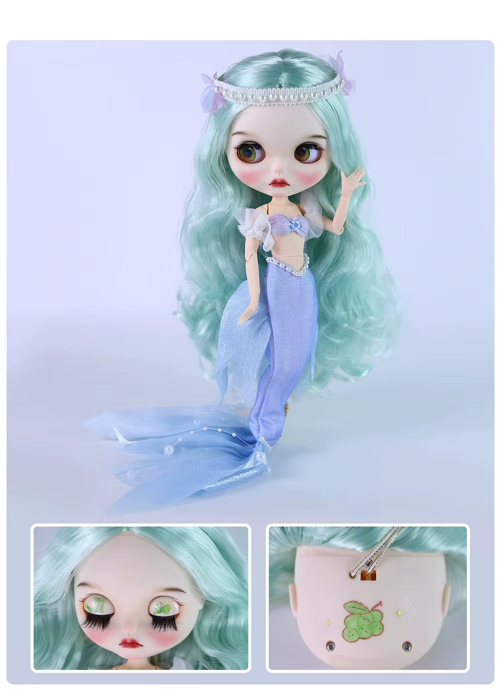 Pansy – Premium Custom Neo Blythe Doll with Green Hair, White Skin & Matte Cute Face 1