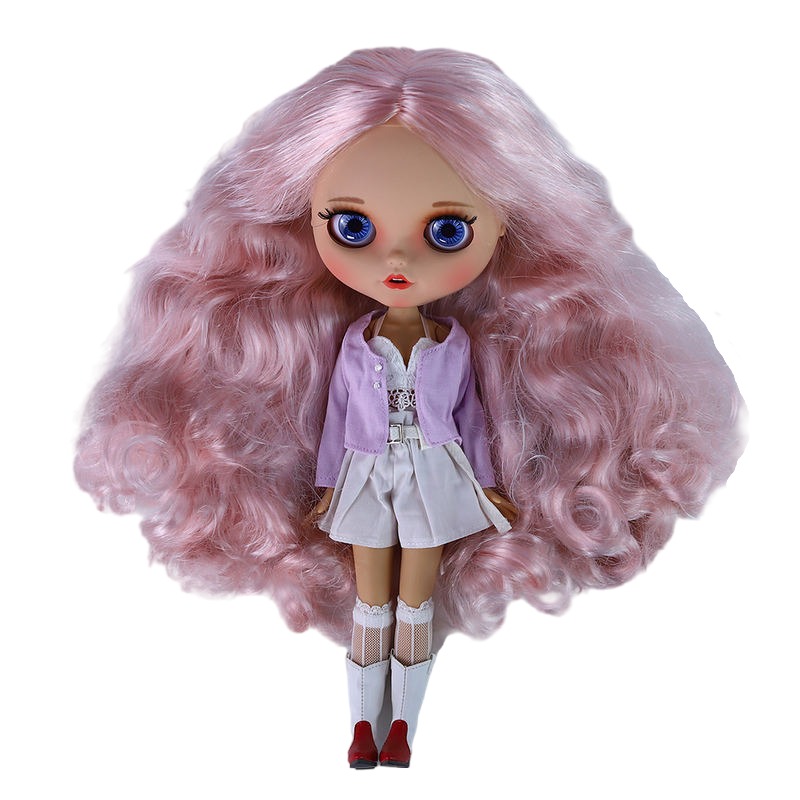 Raleigh – Premium Custom Neo Blythe Doll with Pink Hair, Tan Skin & Matte Smiling Face Matte face Pink hair Smiling face Tan skin