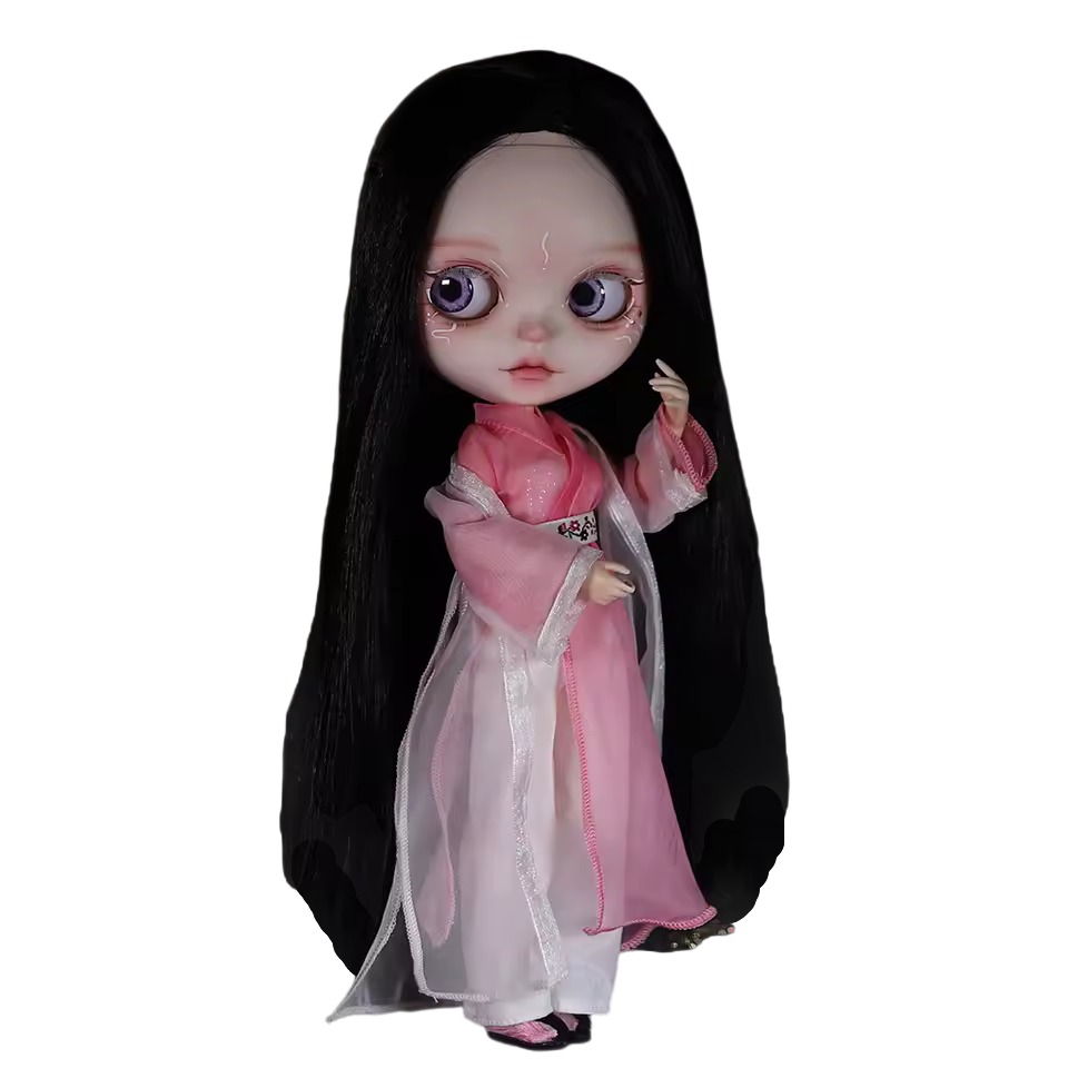 Elinda – Premium Custom Neo Blythe Doll with Black Hair, White Skin & Matte Cute Face
