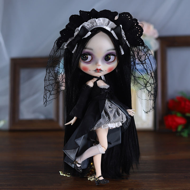 Mary – Premium Custom Neo Blythe Doll with Black Hair, White Skin & Matte Cute Face 8