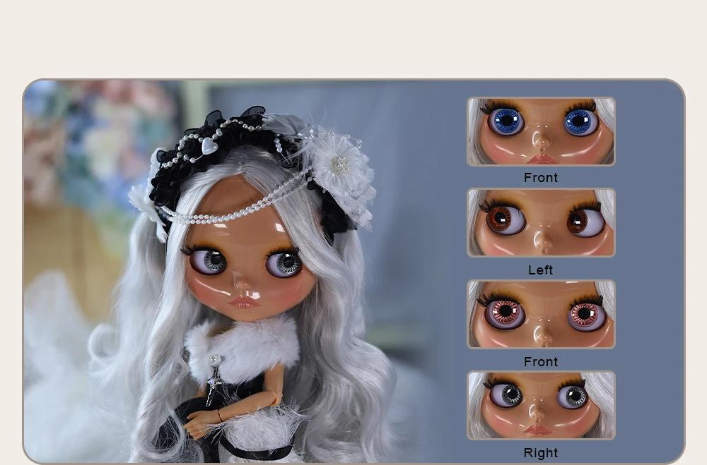 Neo Blythe Doll with Silver Hair, Tan Skin, Shiny Cute Face & Custom Jointed Body 1