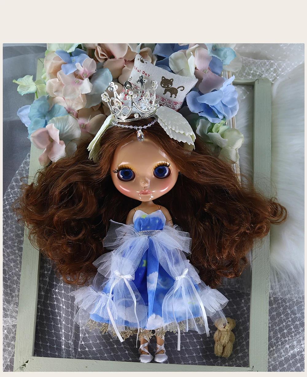 Neo Blythe Doll with Brown Hair, Tan Skin, Shiny Cute Face & Custom Jointed Body 1