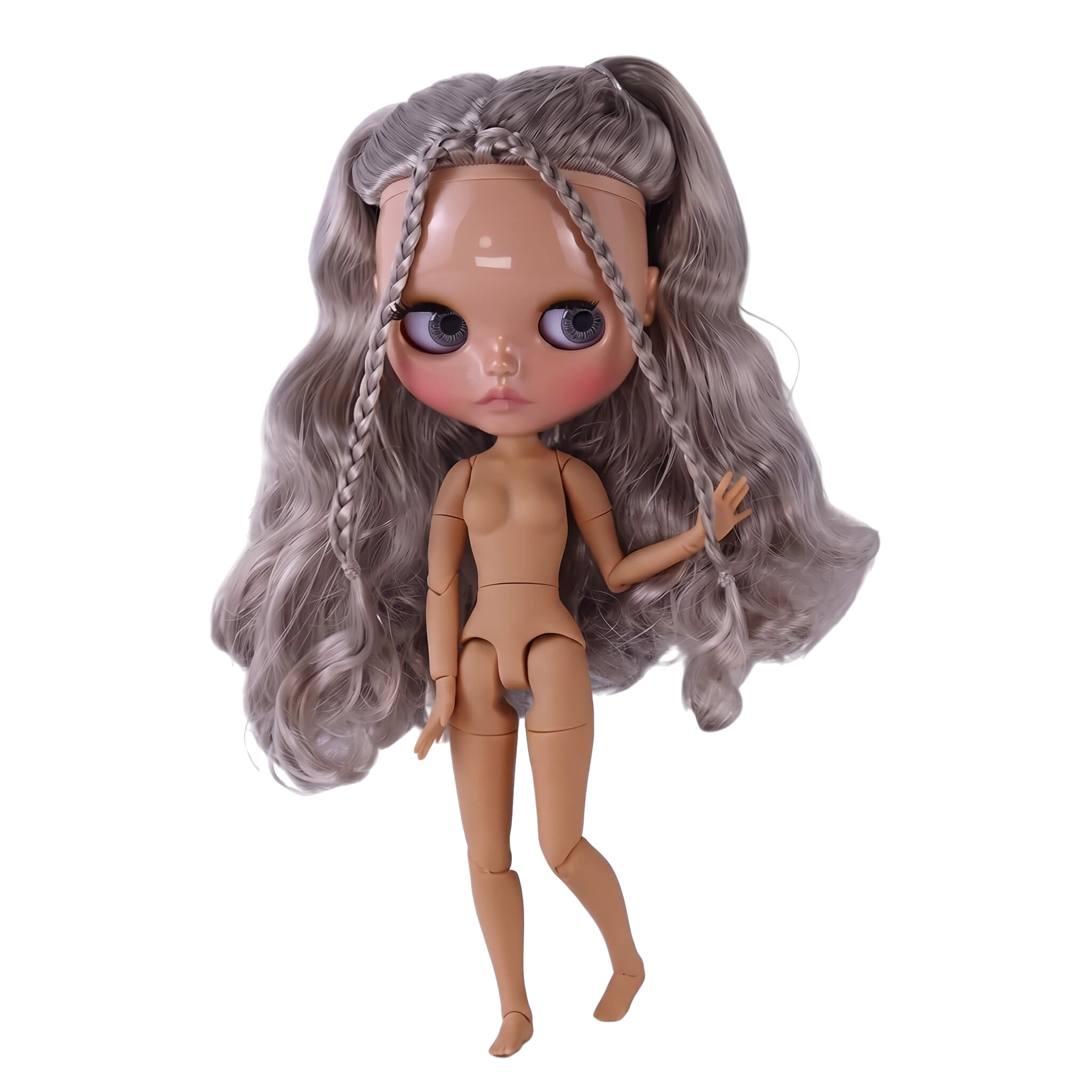 Neo Blythe Doll with Silver Hair, Tan Skin, Shiny Cute Face & Custom Jointed Body0121 Neo Blythe Doll with Silver Hair, Tan Skin, Shiny Cute Face & Custom Jointed Body 1