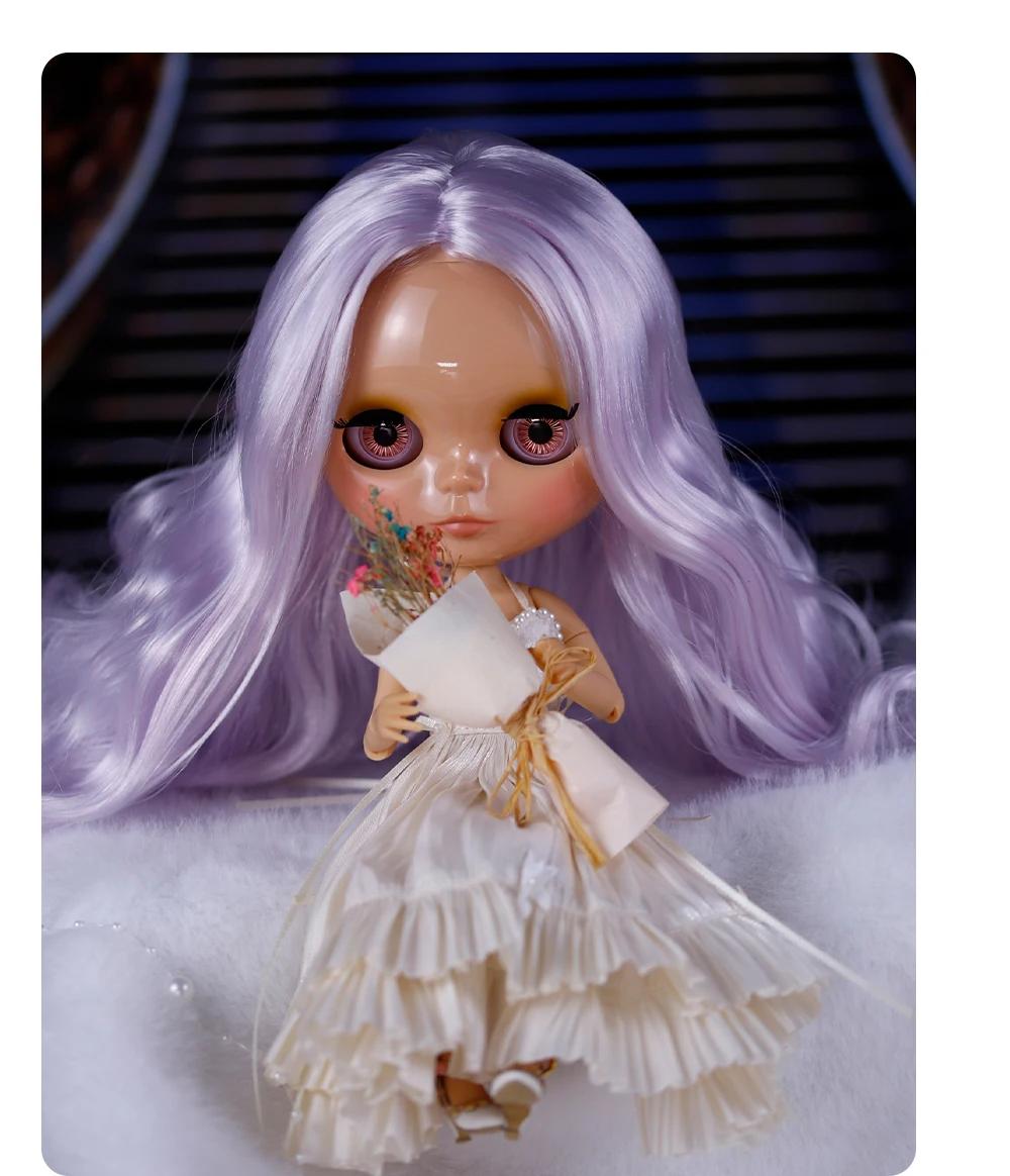 Sienna – Premium Custom Neo Blythe Doll with Purple Hair, Tan Skin & Shiny Cute Face 11