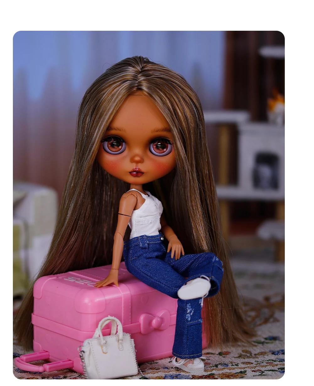 Anjelica – Premium Custom Neo Blythe Doll with Multi-Color Hair, Dark Skin & Matte Cute Face