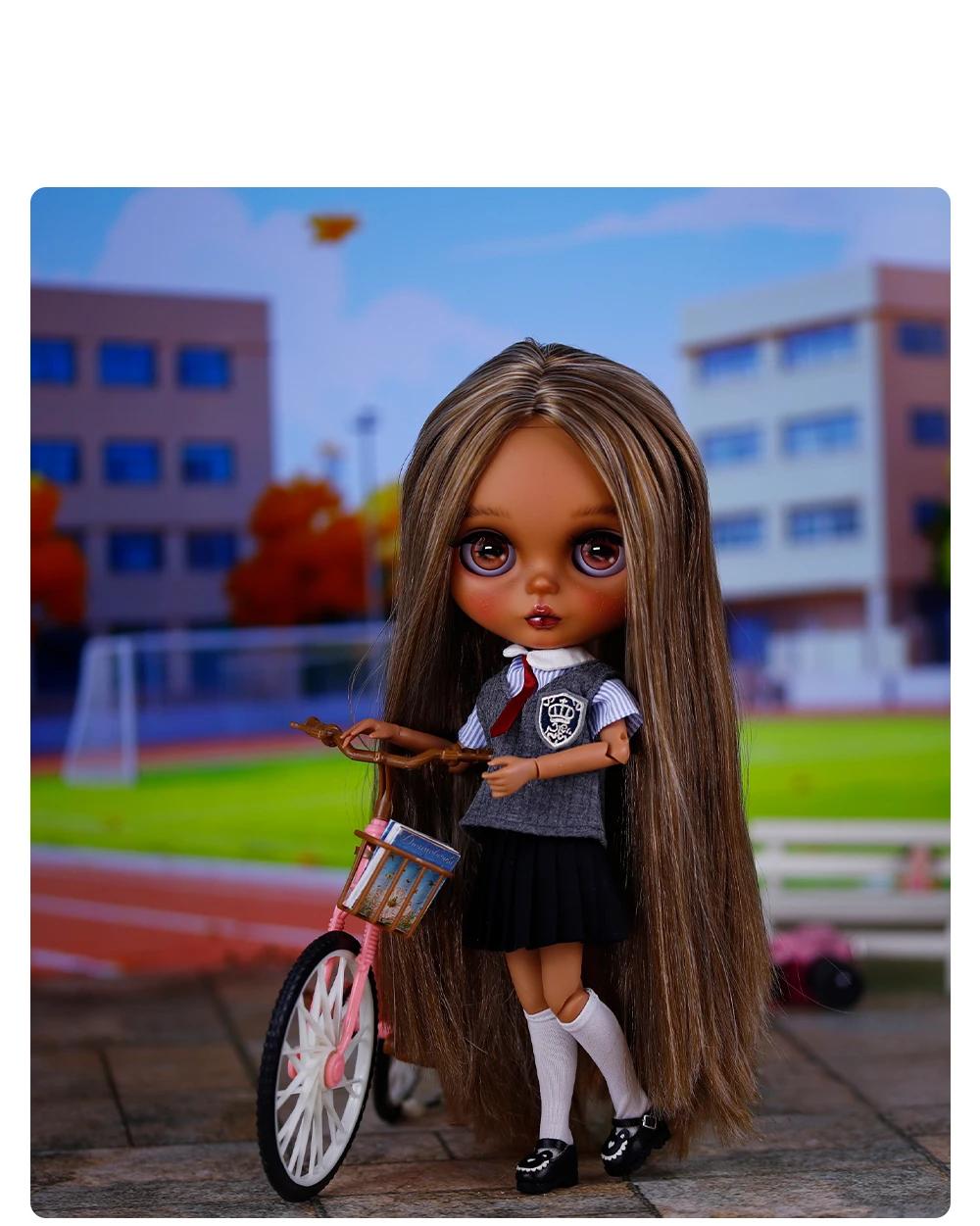 Anjelica – Premium Custom Neo Blythe Doll with Multi-Color Hair, Dark Skin & Matte Cute Face