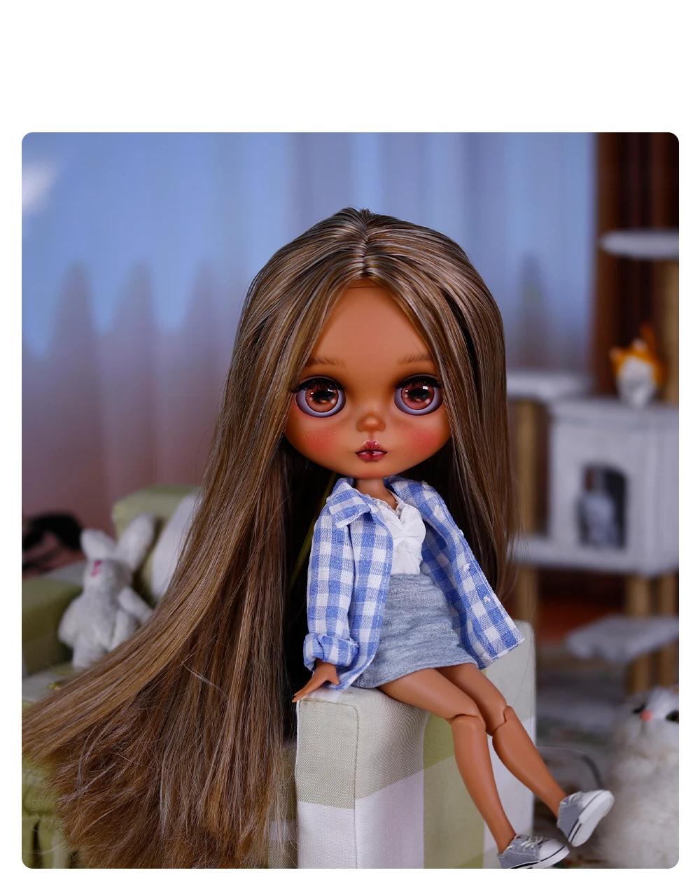 Anjelica – Premium Custom Neo Blythe Doll with Multi-Color Hair, Dark Skin & Matte Cute Face 10